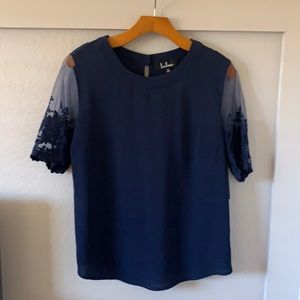 Lulus blue lace short sleeve shirt